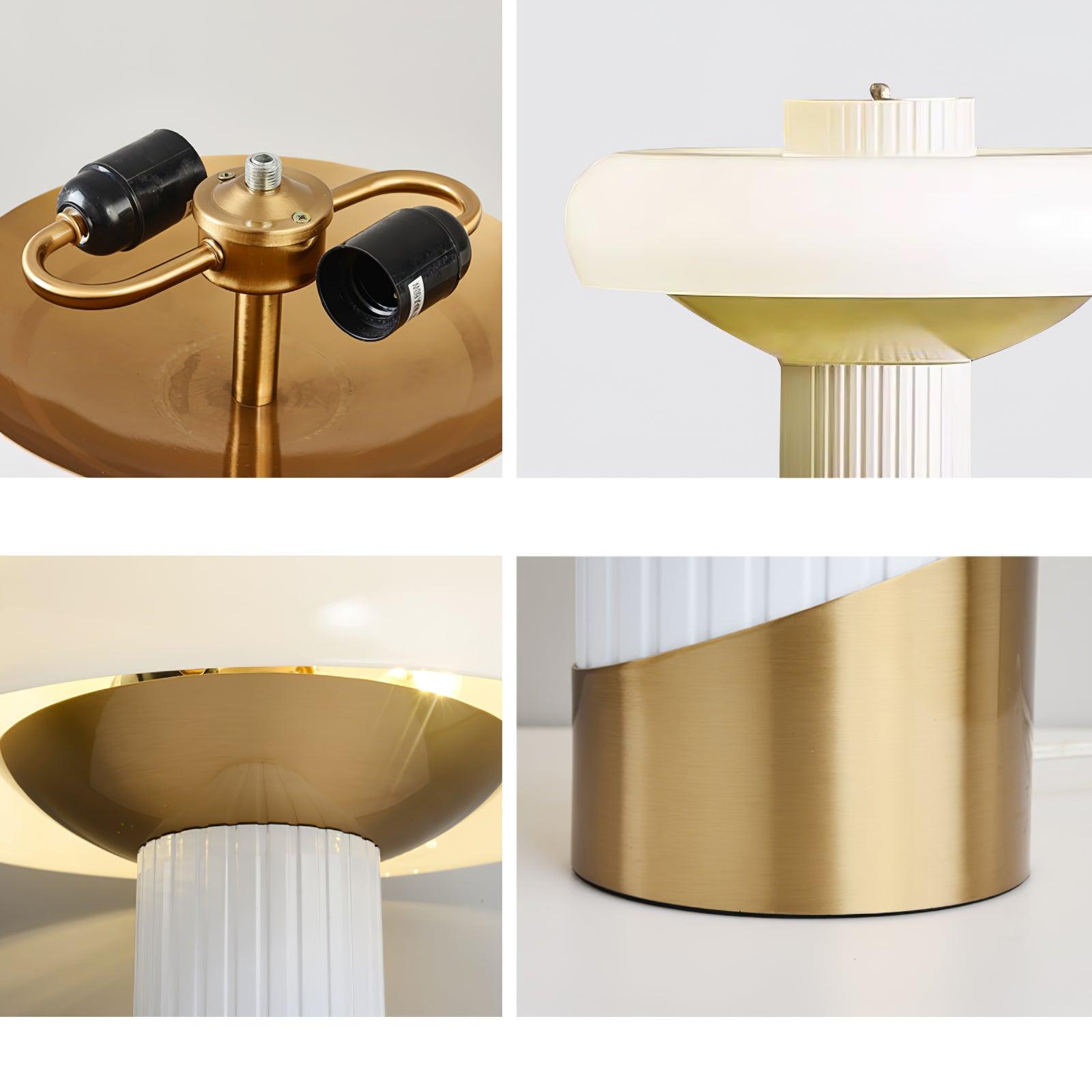 Ilayda Mushroom Table Lamp White Molded Glass Desk Light with Gold Finish