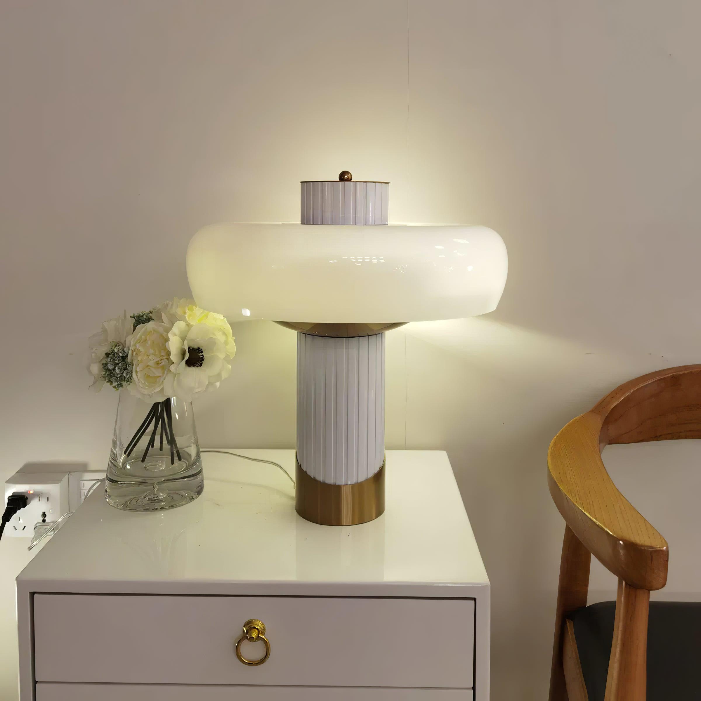 Ilayda Mushroom Table Lamp White Molded Glass Desk Light with Gold Finish