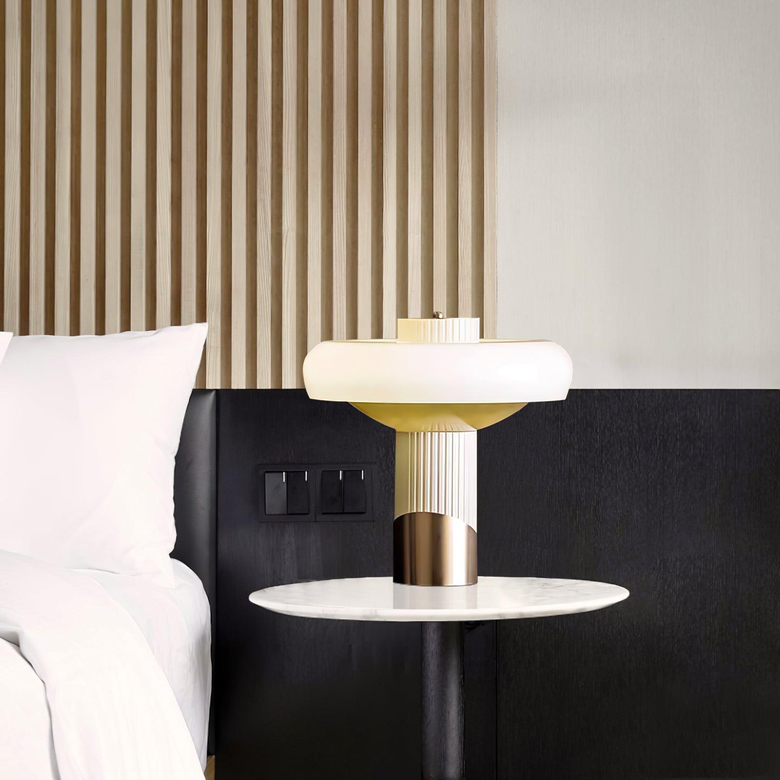 Ilayda Mushroom Table Lamp White Molded Glass Desk Light with Gold Finish