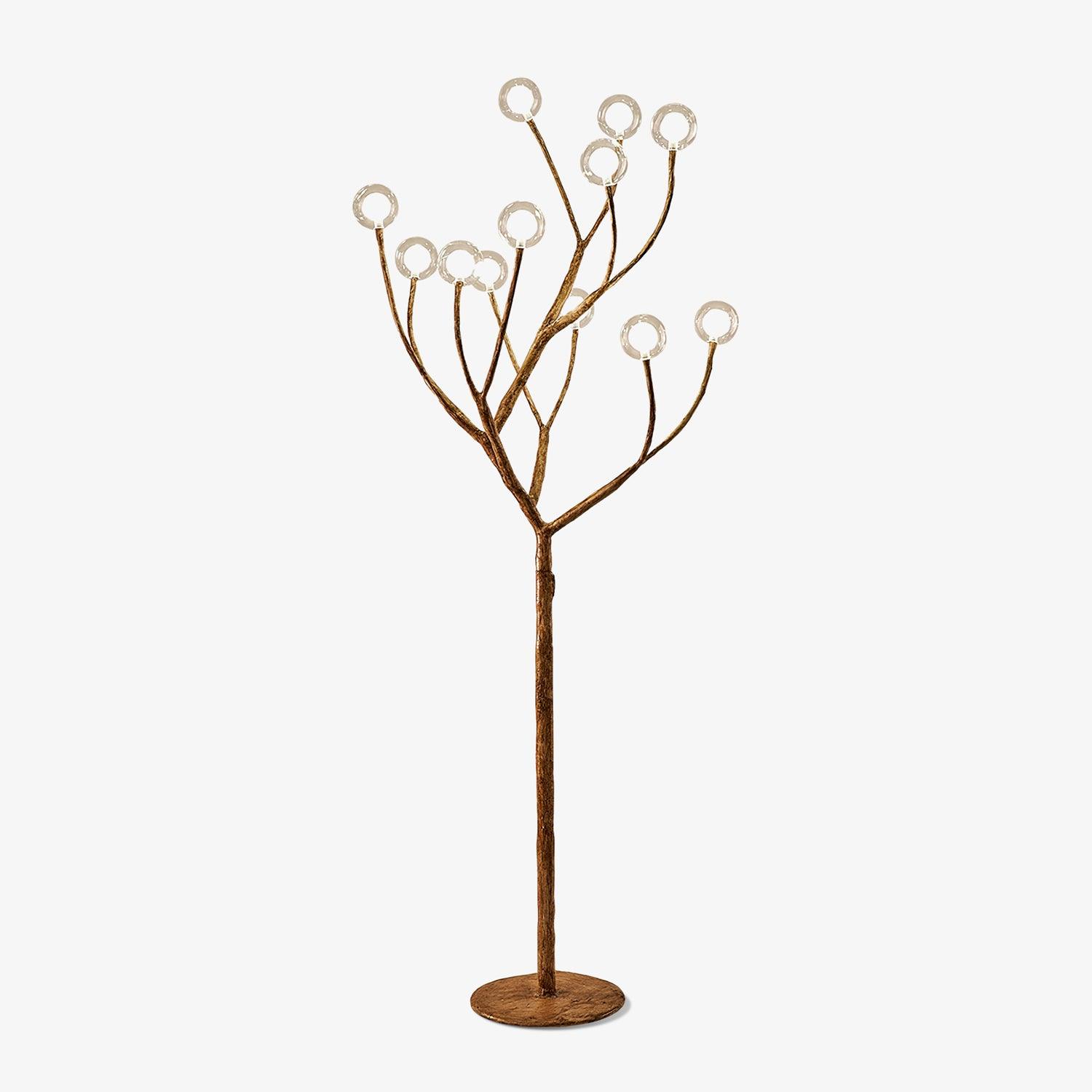 Modern Geometric Imitation Wood Floor Lamp with Glass Globe Shades for Living Room