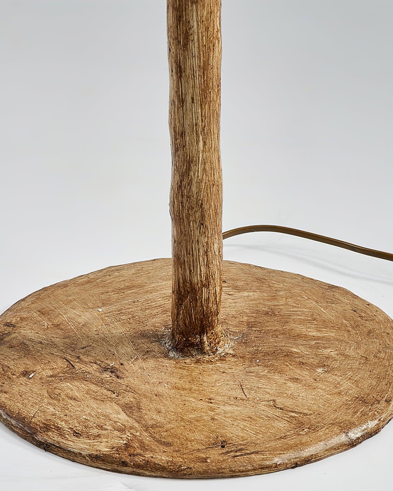 Modern Geometric Imitation Wood Floor Lamp with Glass Globe Shades for Living Room