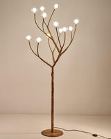 Modern Geometric Imitation Wood Floor Lamp with Glass Globe Shades for Living Room