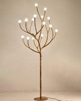Modern Geometric Imitation Wood Floor Lamp with Glass Globe Shades for Living Room