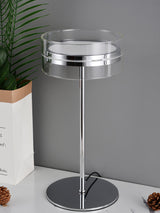 Modern Chrome LED Table Lamp with Cylindrical Glass Shade and Acrylic Elements for Bedroom Decor