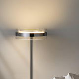 Modern Chrome LED Table Lamp with Cylindrical Glass Shade and Acrylic Elements for Bedroom Decor