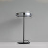 Modern Chrome LED Table Lamp with Cylindrical Glass Shade and Acrylic Elements for Bedroom Decor