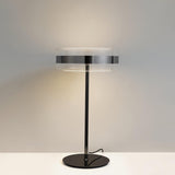 Modern Chrome LED Table Lamp with Cylindrical Glass Shade and Acrylic Elements for Bedroom Decor