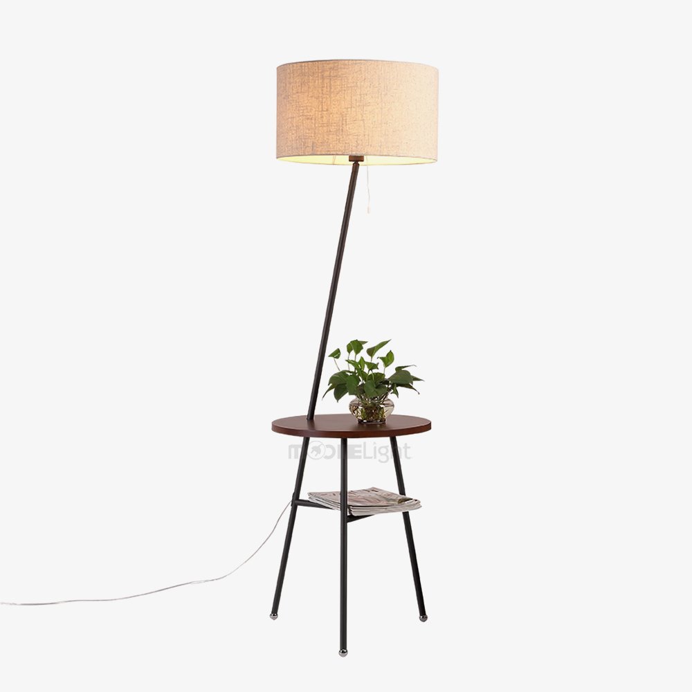 modern-inclined-wood-floor-lamp-with-fabric-shade-and-integrated-side-table