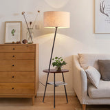 modern-inclined-wood-floor-lamp-with-fabric-shade-and-integrated-side-table