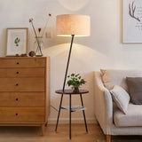 modern-inclined-wood-floor-lamp-with-fabric-shade-and-integrated-side-table