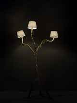 Ines Large Sculptural Floor Lamp Modern Uplight Brass and Fabric Standing Light