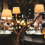 Ines Large Sculptural Floor Lamp Modern Uplight Brass and Fabric Standing Light
