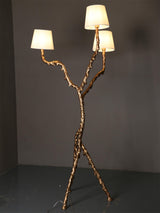 Ines Large Sculptural Floor Lamp Modern Uplight Brass and Fabric Standing Light