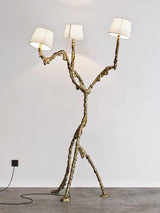 Ines Large Sculptural Floor Lamp Modern Uplight Brass and Fabric Standing Light