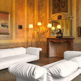 Ines Large Sculptural Floor Lamp Modern Uplight Brass and Fabric Standing Light