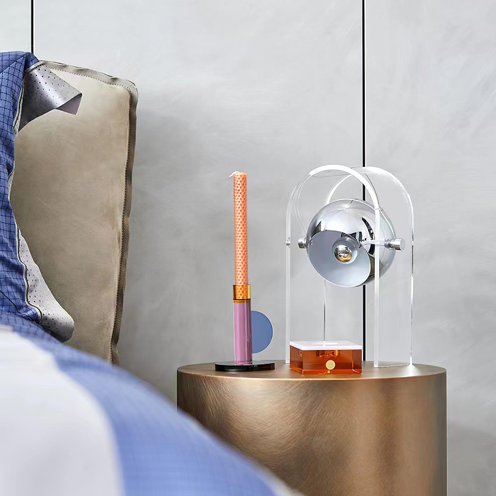 Retro Acrylic and Chrome Sphere Table Lamp Mid Century Modern Side Light