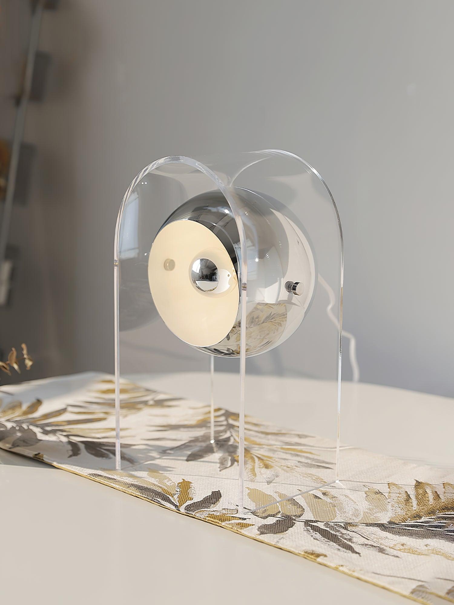 Retro Acrylic and Chrome Sphere Table Lamp Mid Century Modern Side Light