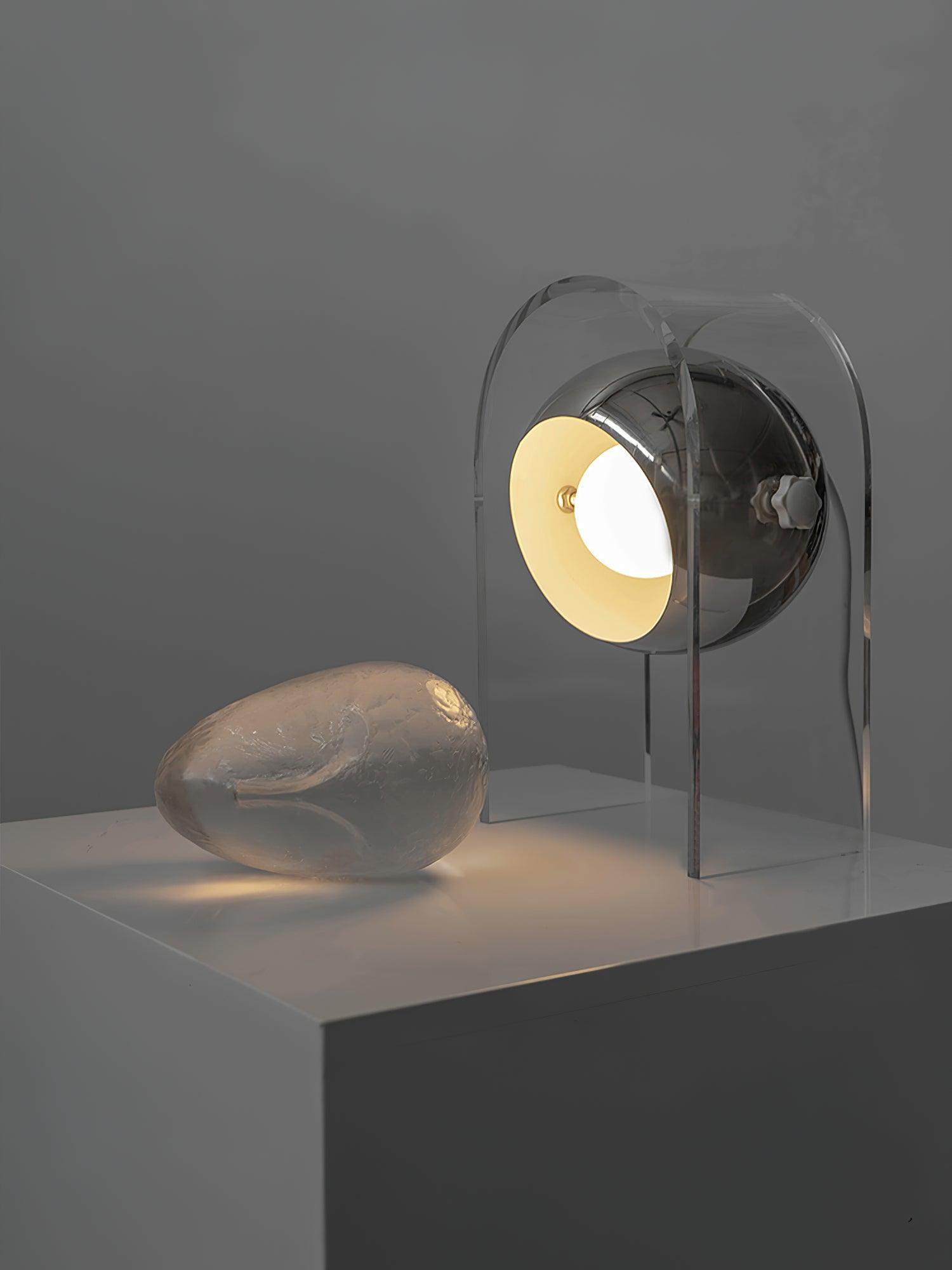 Retro Acrylic and Chrome Sphere Table Lamp Mid Century Modern Side Light