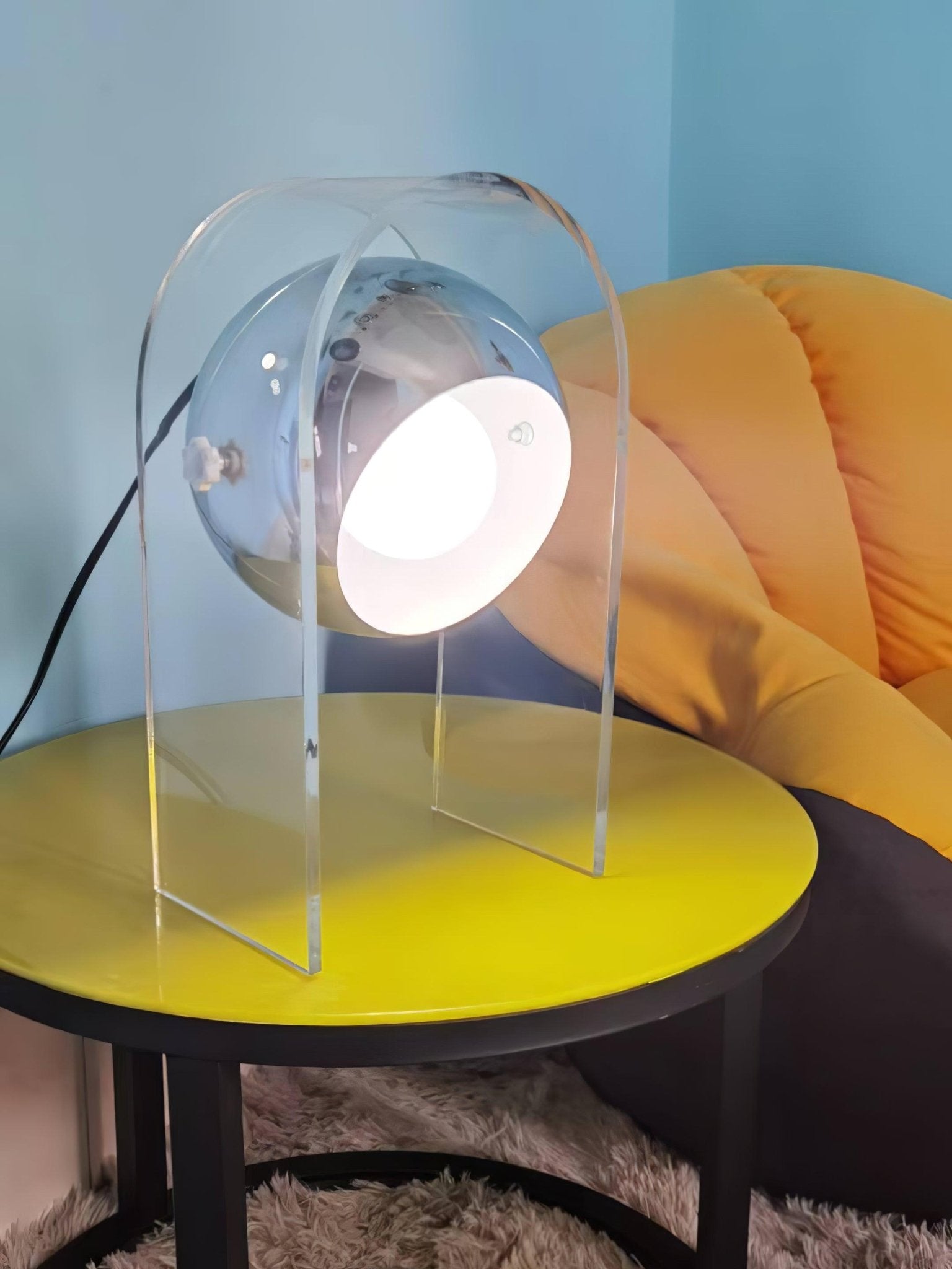 Retro Acrylic and Chrome Sphere Table Lamp Mid Century Modern Side Light