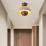 Travertine and Wood Inverted Flush Mount Ceiling Lamp Modern LED Indoor Light Fixture