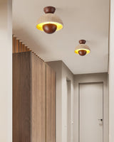 Travertine and Wood Inverted Flush Mount Ceiling Lamp Modern LED Indoor Light Fixture