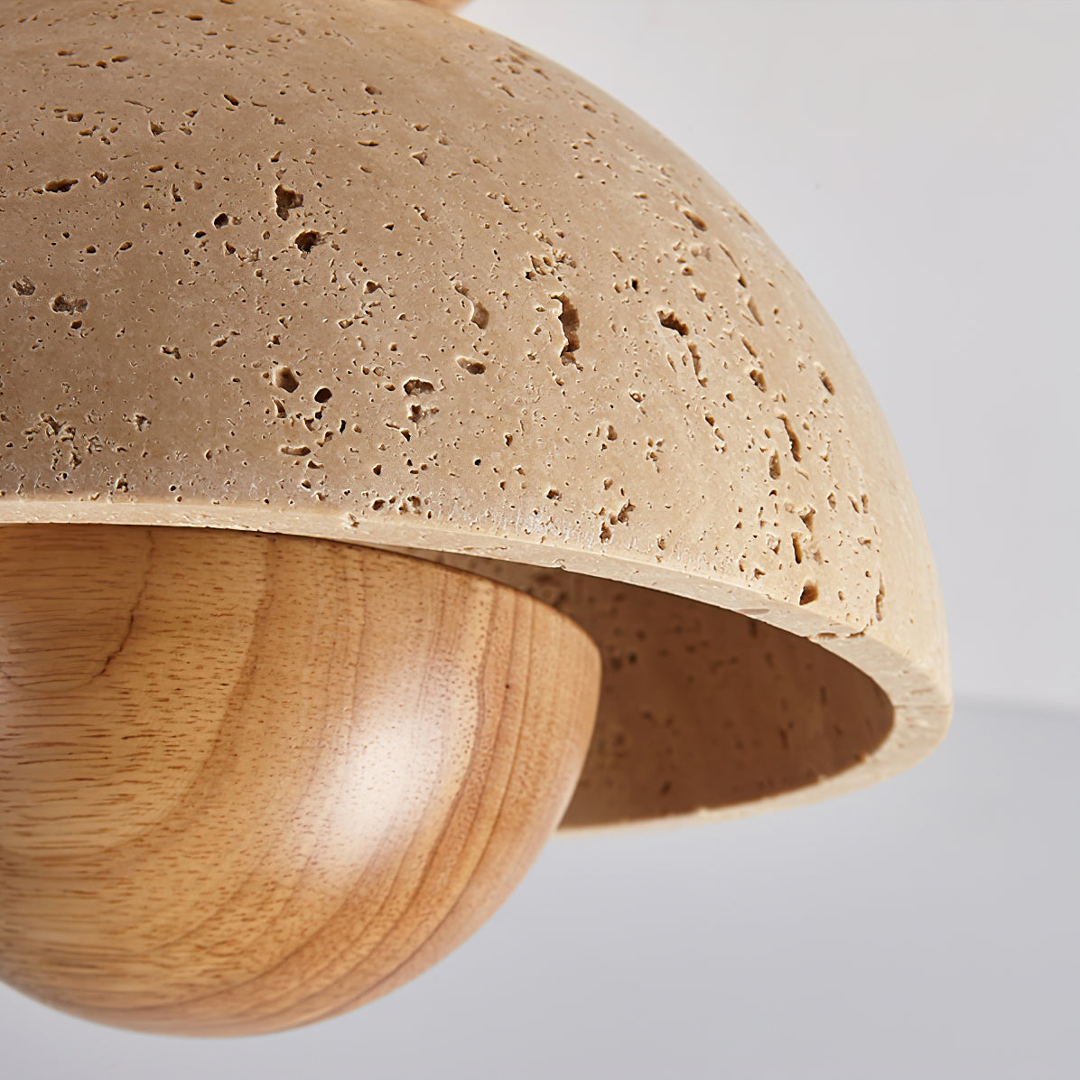 Travertine and Wood Inverted Flush Mount Ceiling Lamp Modern LED Indoor Light Fixture