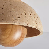 Travertine and Wood Inverted Flush Mount Ceiling Lamp Modern LED Indoor Light Fixture