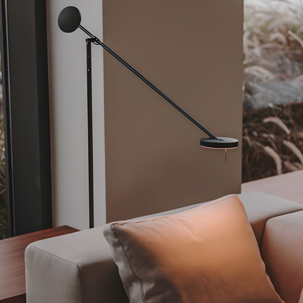 Modern Black LED Floor Lamp with Adjustable Arm and Slim Minimalist Design for Reading