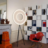 Modern Iris LED Floor Lamp with White Fabric Shade and Adjustable Color Temperatures
