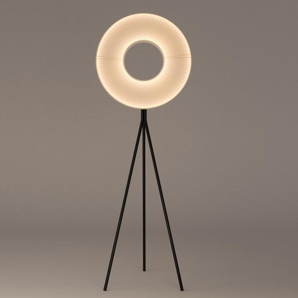 Modern Iris LED Floor Lamp with White Fabric Shade and Adjustable Color Temperatures