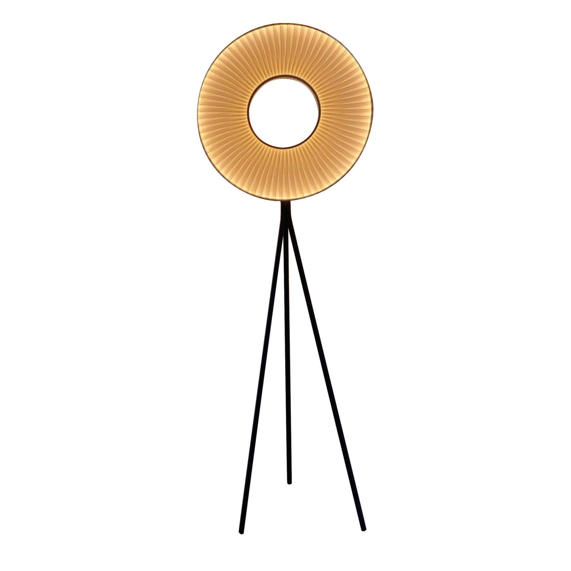 Modern Iris LED Floor Lamp with White Fabric Shade and Adjustable Color Temperatures