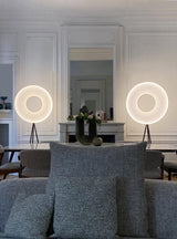 Modern Iris LED Floor Lamp with White Fabric Shade and Adjustable Color Temperatures