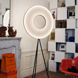 Modern Iris LED Floor Lamp with White Fabric Shade and Adjustable Color Temperatures