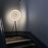 Modern Iris LED Floor Lamp with White Fabric Shade and Adjustable Color Temperatures