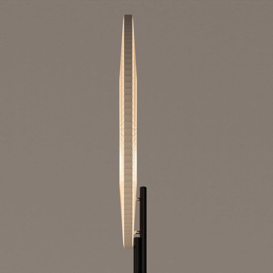 Modern Iris LED Floor Lamp with White Fabric Shade and Adjustable Color Temperatures