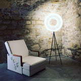 Modern Iris LED Floor Lamp with White Fabric Shade and Adjustable Color Temperatures