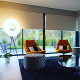 Modern Iris LED Floor Lamp with White Fabric Shade and Adjustable Color Temperatures
