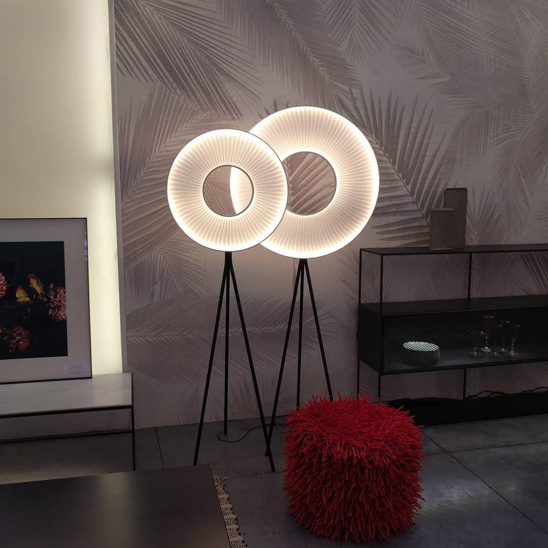 Modern Iris LED Floor Lamp with White Fabric Shade and Adjustable Color Temperatures