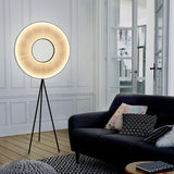 Modern Iris LED Floor Lamp with White Fabric Shade and Adjustable Color Temperatures