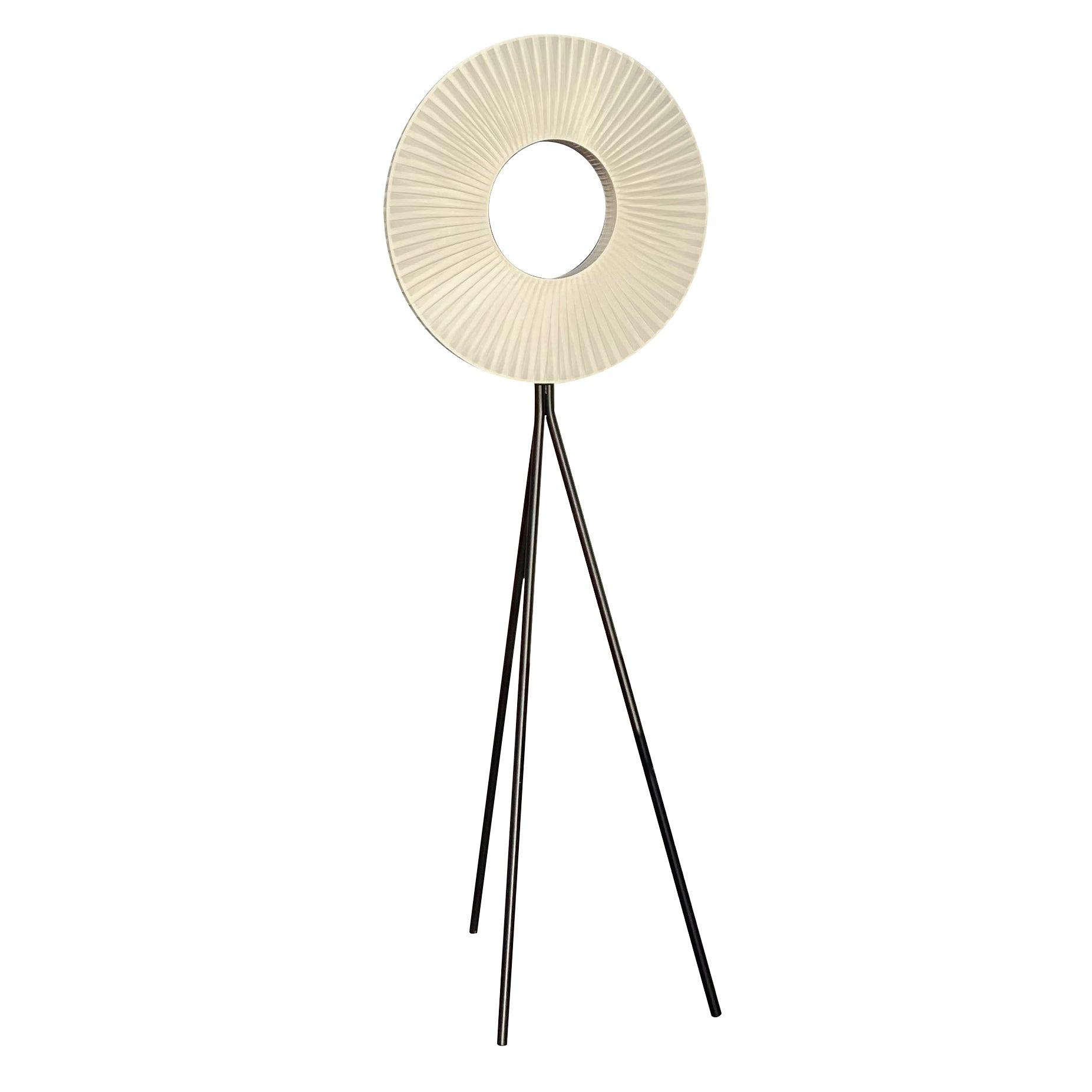Modern Iris LED Floor Lamp with White Fabric Shade and Adjustable Color Temperatures