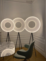 Modern Iris LED Floor Lamp with White Fabric Shade and Adjustable Color Temperatures