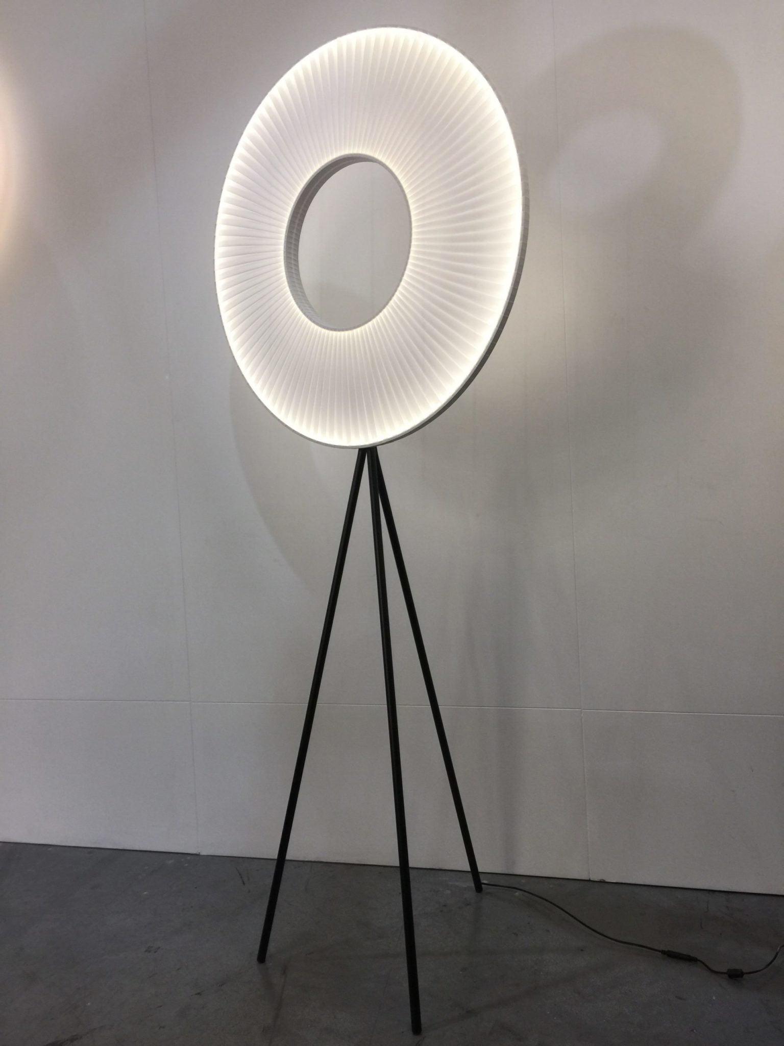 Modern Iris LED Floor Lamp with White Fabric Shade and Adjustable Color Temperatures