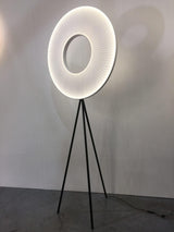 Modern Iris LED Floor Lamp with White Fabric Shade and Adjustable Color Temperatures