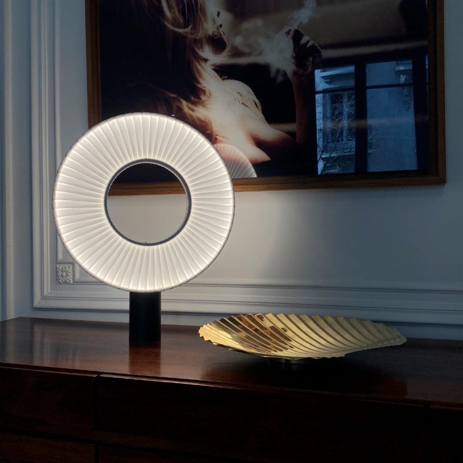 Iris Minimalist LED Portable Table Lamp Modern Fabric Shade Bedside Desk Light Black