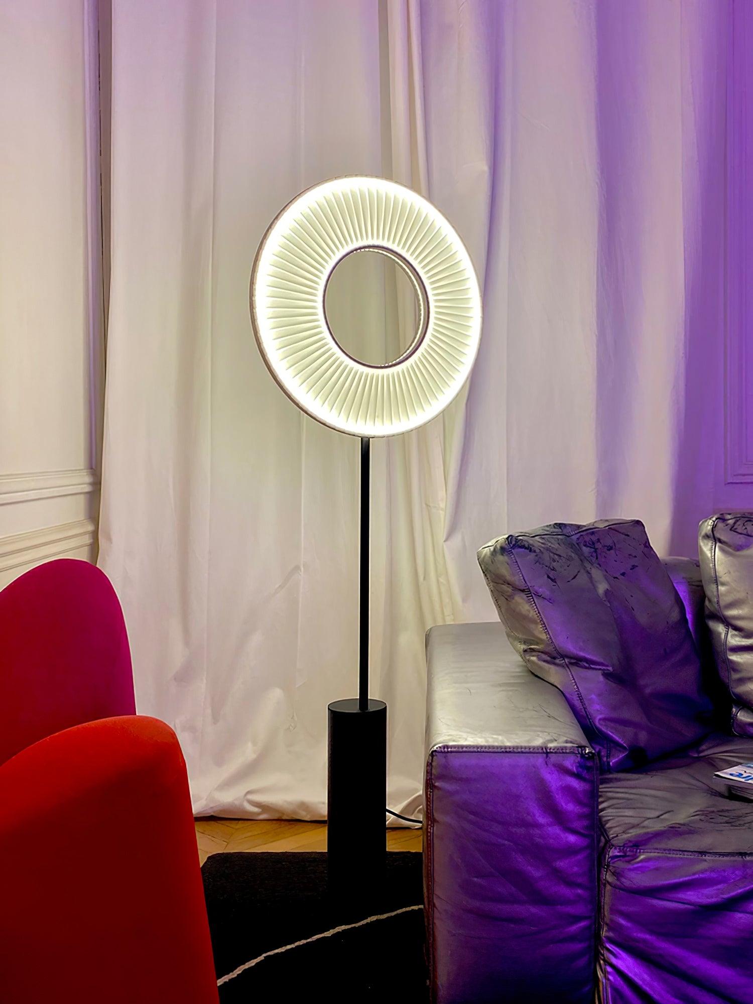 Modern Iris Totem LED Floor Lamp with Large Fabric Shade for Living Room Indoor Sunshine Lighting