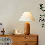 Natural Wood Task Lamp with White Fabric Shade for Bedside and Desk Irving