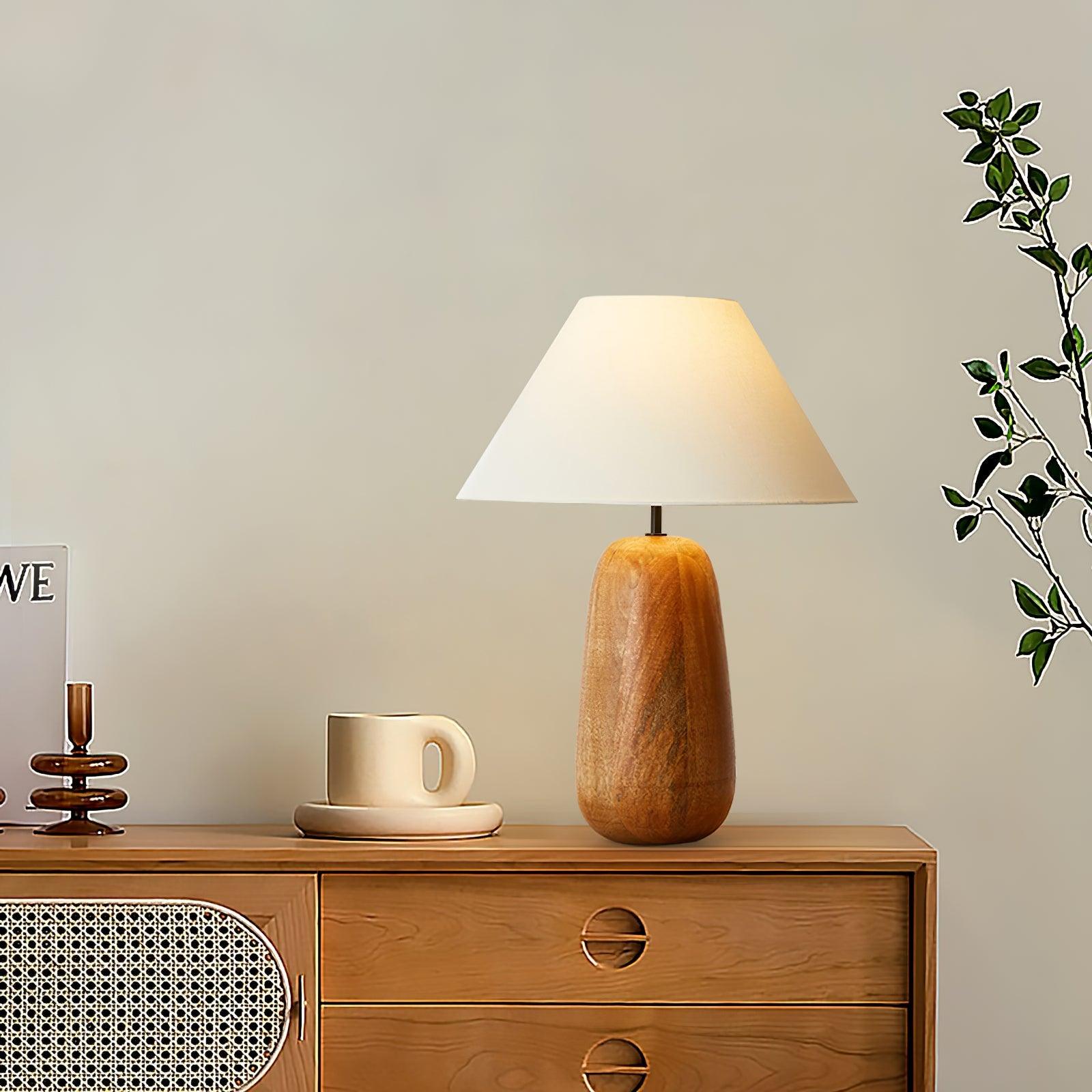 Natural Wood Task Lamp with White Fabric Shade for Bedside and Desk Irving