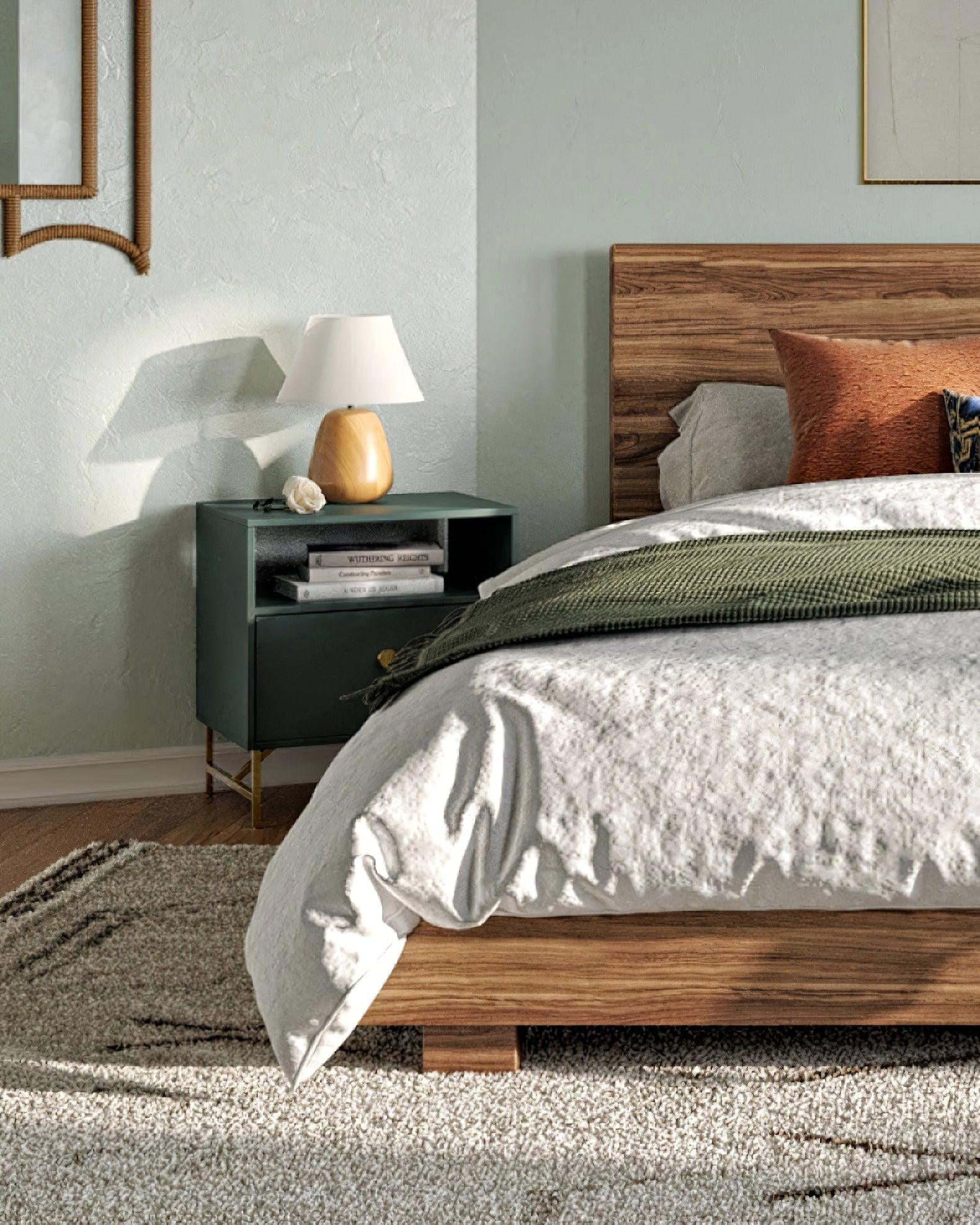 Natural Wood Task Lamp with White Fabric Shade for Bedside and Desk Irving