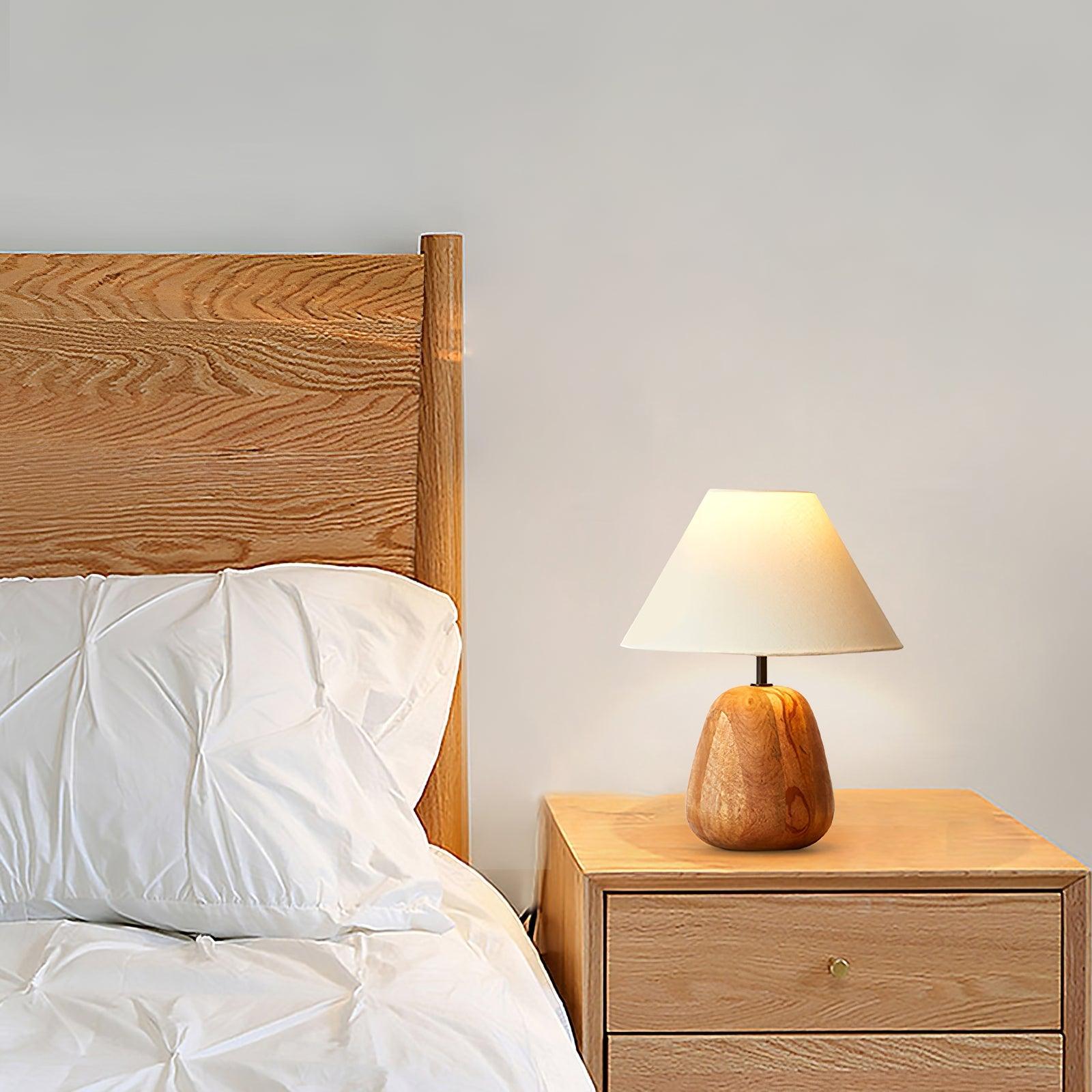 Natural Wood Task Lamp with White Fabric Shade for Bedside and Desk Irving