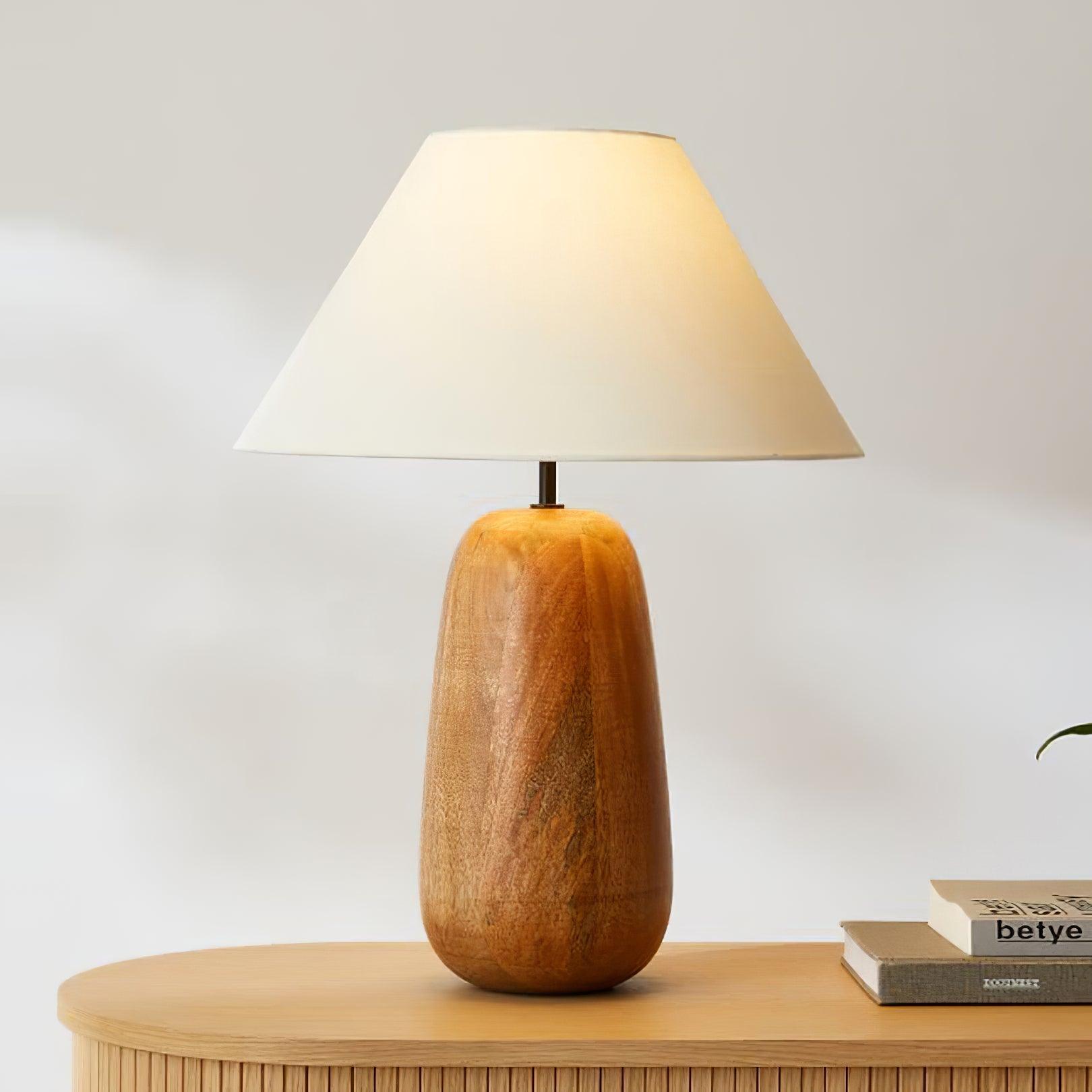 Natural Wood Task Lamp with White Fabric Shade for Bedside and Desk Irving